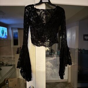 Widow Elegant Black Lace Bell Sleeve Top